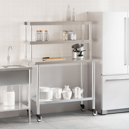 vidaXL Kitchen Work Table with Overshelf 110x55x150 cm Stainless Steel 3