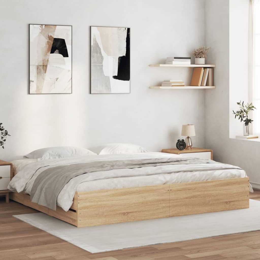 vidaXL Bed Frame with Drawers without Mattress Sonoma Oak 180x200 cm Super King 1