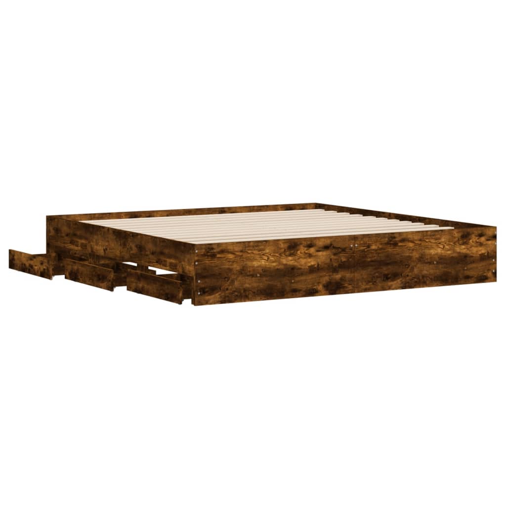 vidaXL Bed Frame with Drawers without Mattress Smoked Oak 160x200 cm 5