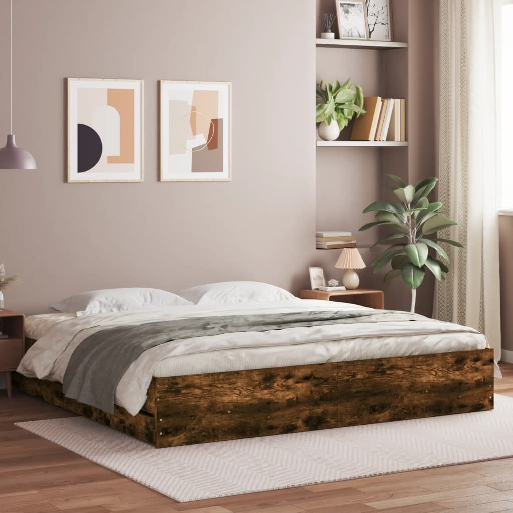 vidaXL Bed Frame with Drawers without Mattress Smoked Oak 160x200 cm 1