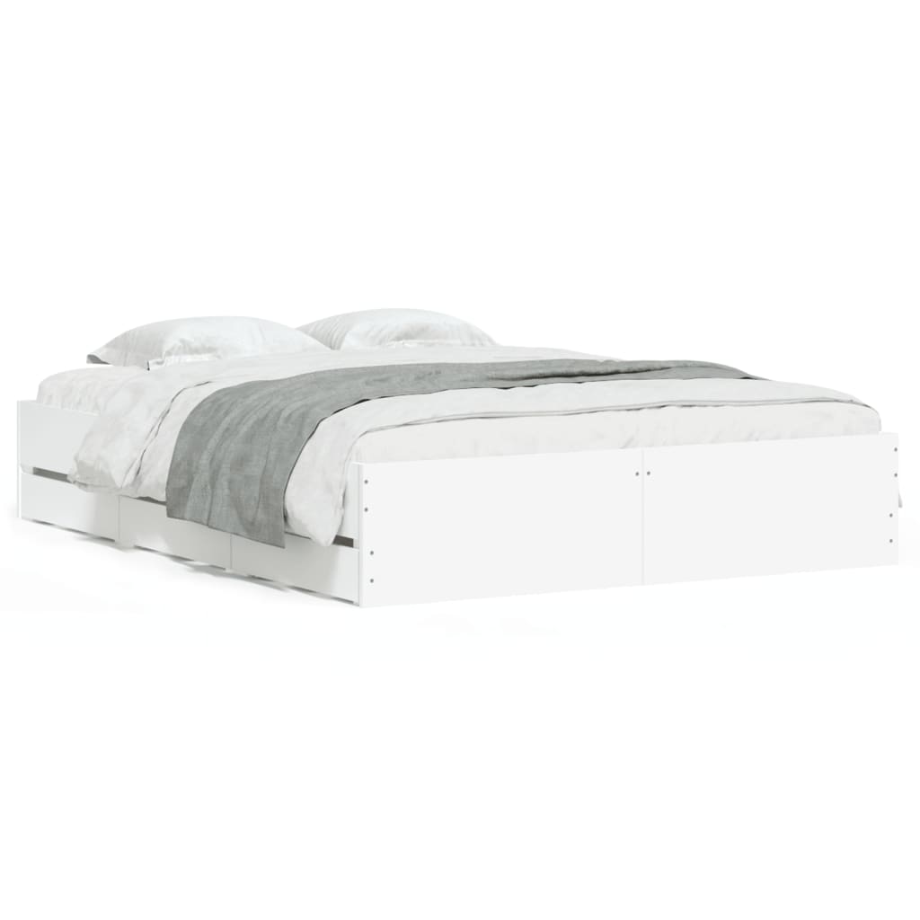 vidaXL Bed Frame with Drawers without Mattress White 150x200 cm King Size 2