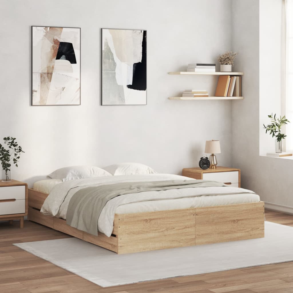 vidaXL Bed Frame with Drawers without Mattress Sonoma Oak 150x200 cm King Size 1