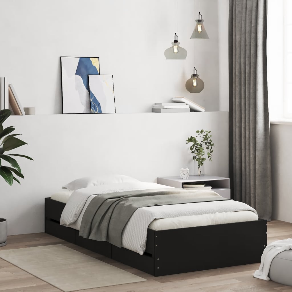 Bed Frame with Drawers without Mattress 100x200 cm Black