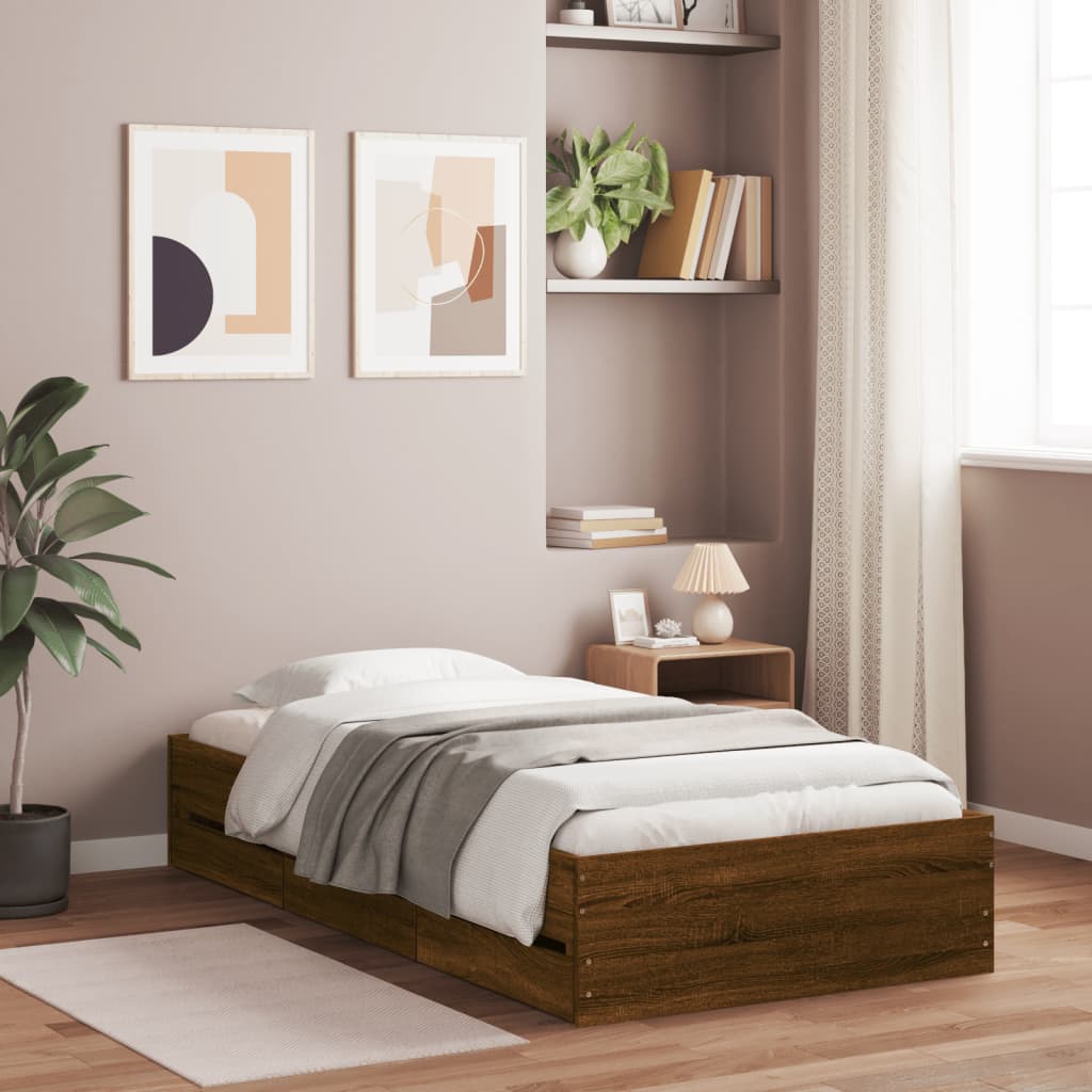 Bed Frame with Drawers without Mattress 100x200 cm Brown oak