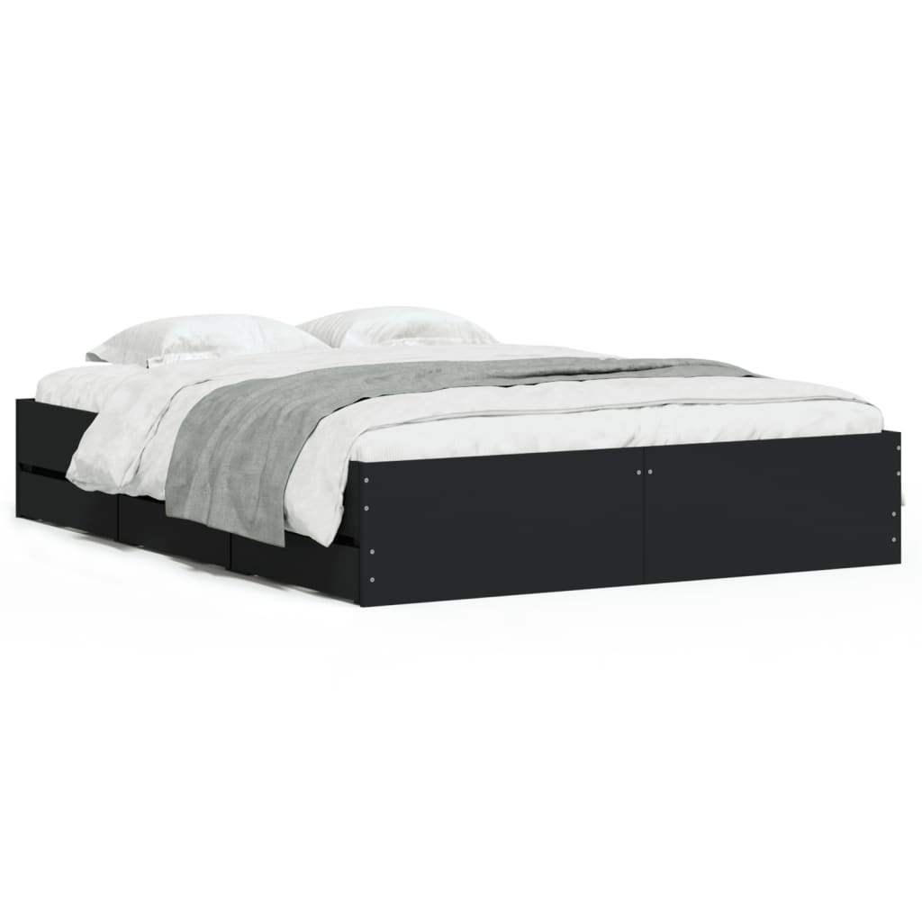 vidaXL Bed Frame with Drawers without Mattress Black 140x190 cm 2