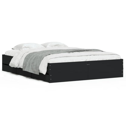 vidaXL Bed Frame with Drawers without Mattress Black 140x190 cm 2