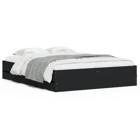 vidaXL Bed Frame with Drawers without Mattress Black 140x190 cm 2