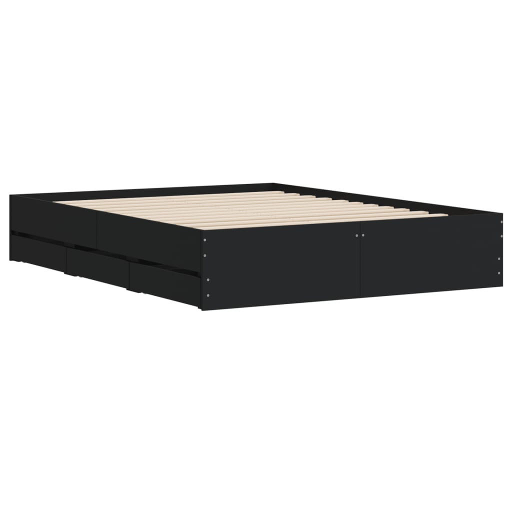 vidaXL Bed Frame with Drawers without Mattress Black 140x190 cm 4