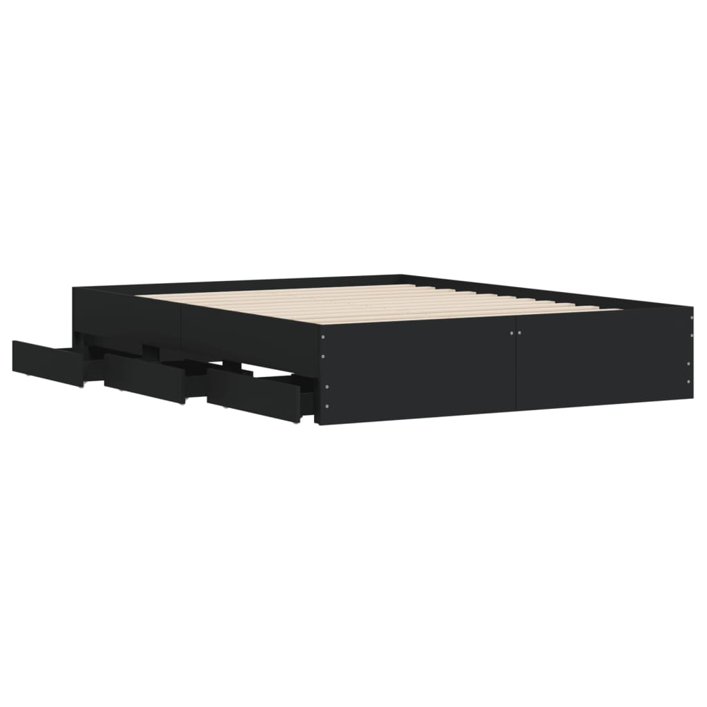 vidaXL Bed Frame with Drawers without Mattress Black 140x190 cm 5