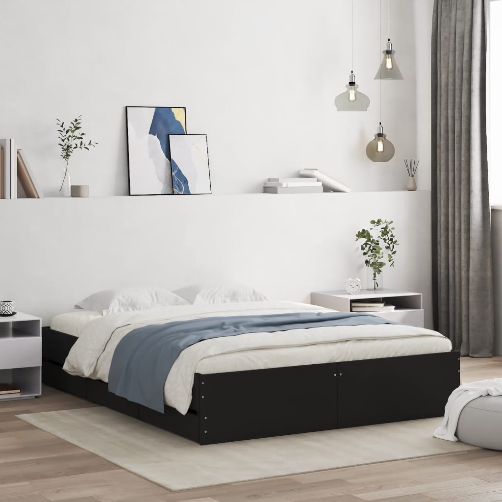 vidaXL Bed Frame with Drawers without Mattress Black 140x190 cm 1
