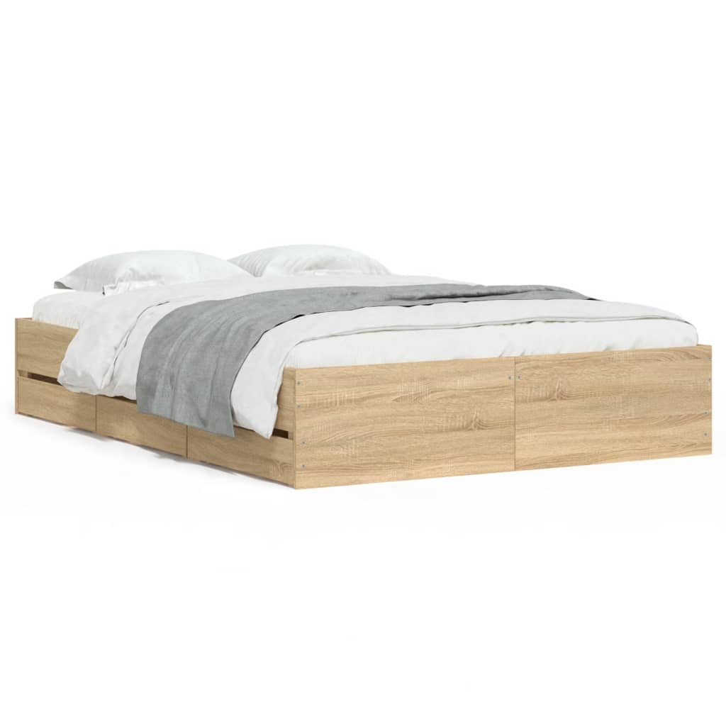 vidaXL Bed Frame with Drawers without Mattress Sonoma Oak 120x190 cm Small Double 2