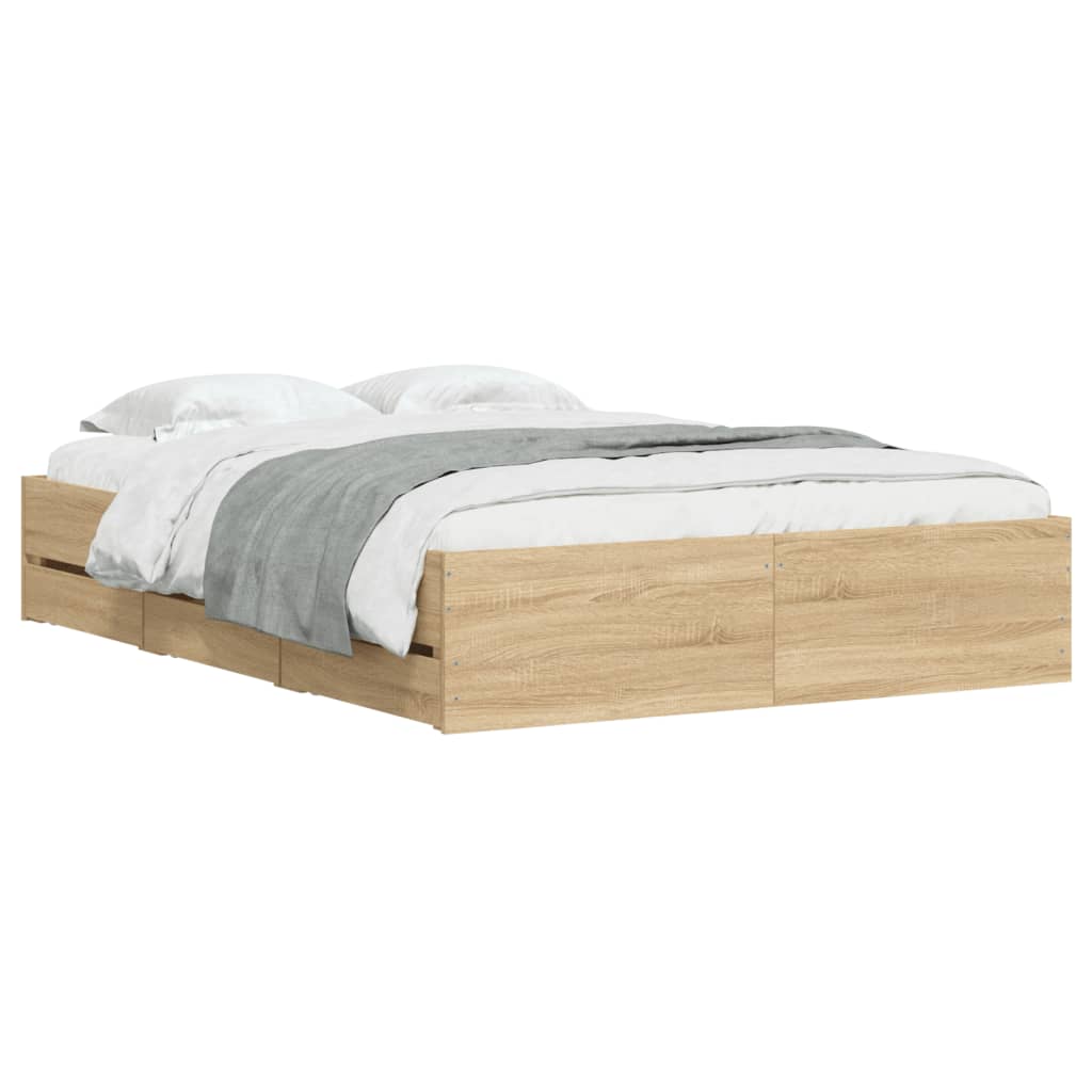 vidaXL Bed Frame with Drawers without Mattress Sonoma Oak 120x190 cm Small Double 3