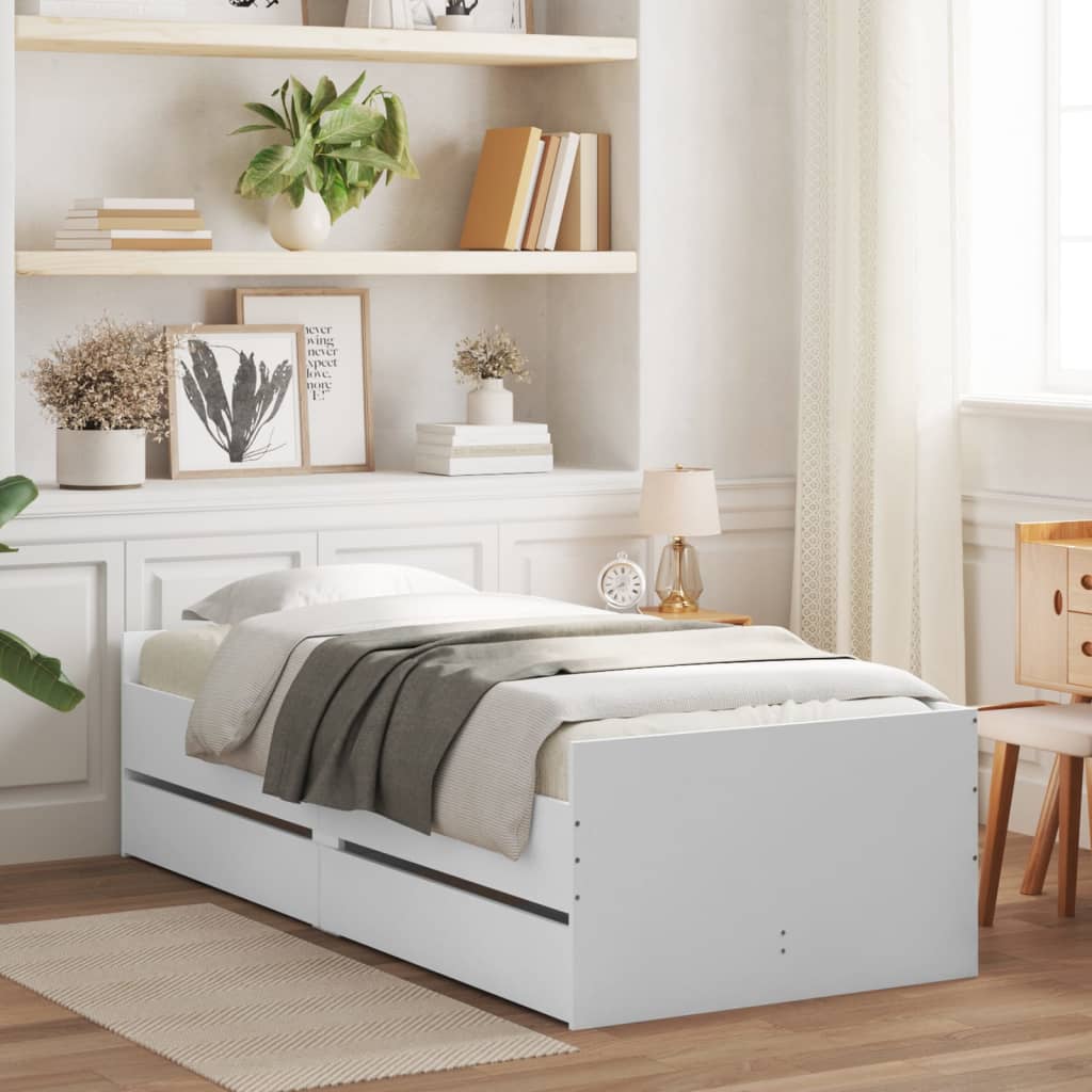 Bed Frame with Drawers without Mattress 100x200 cm White