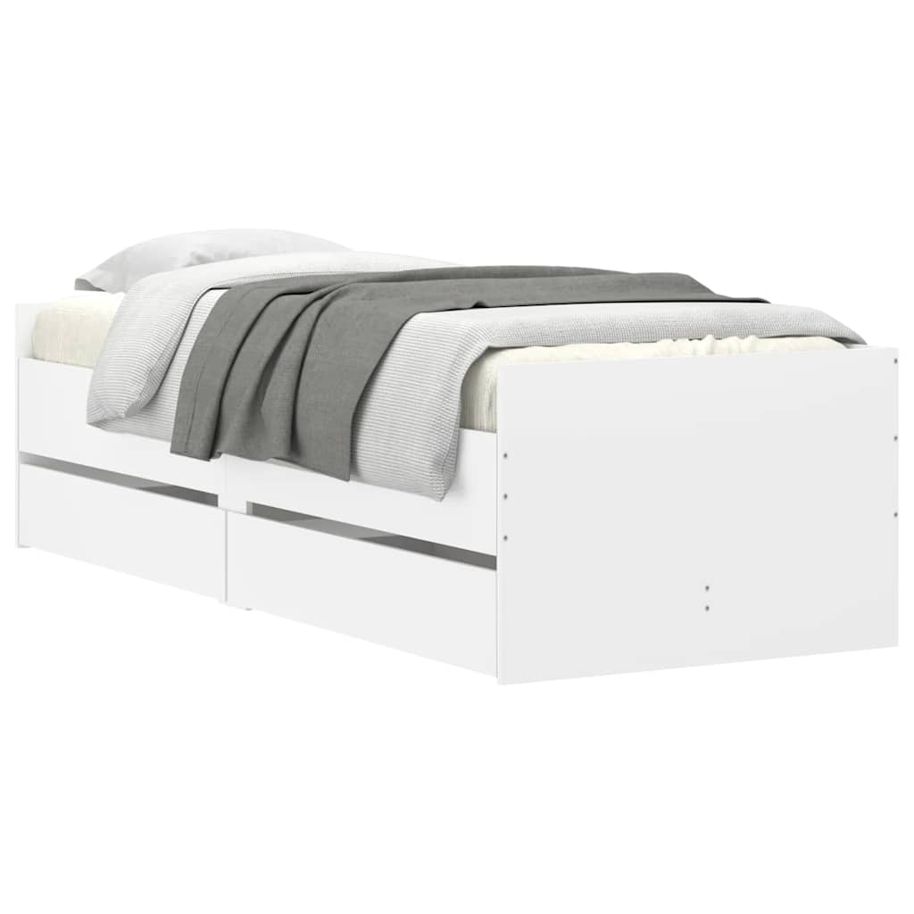 Bed Frame with Drawers without Mattress Length 190 cm White 90 cm