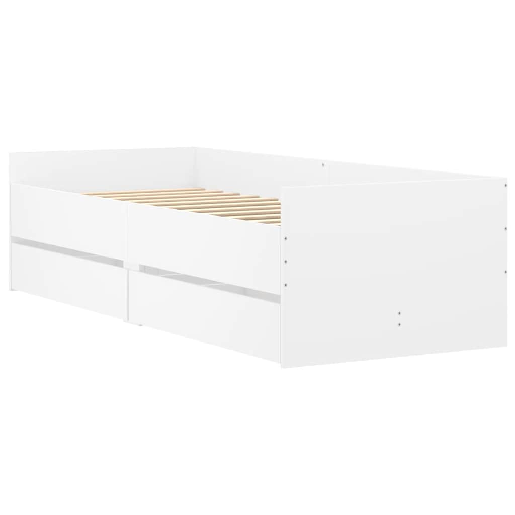 Bed Frame with Drawers without Mattress Length 190 cm White 90 cm