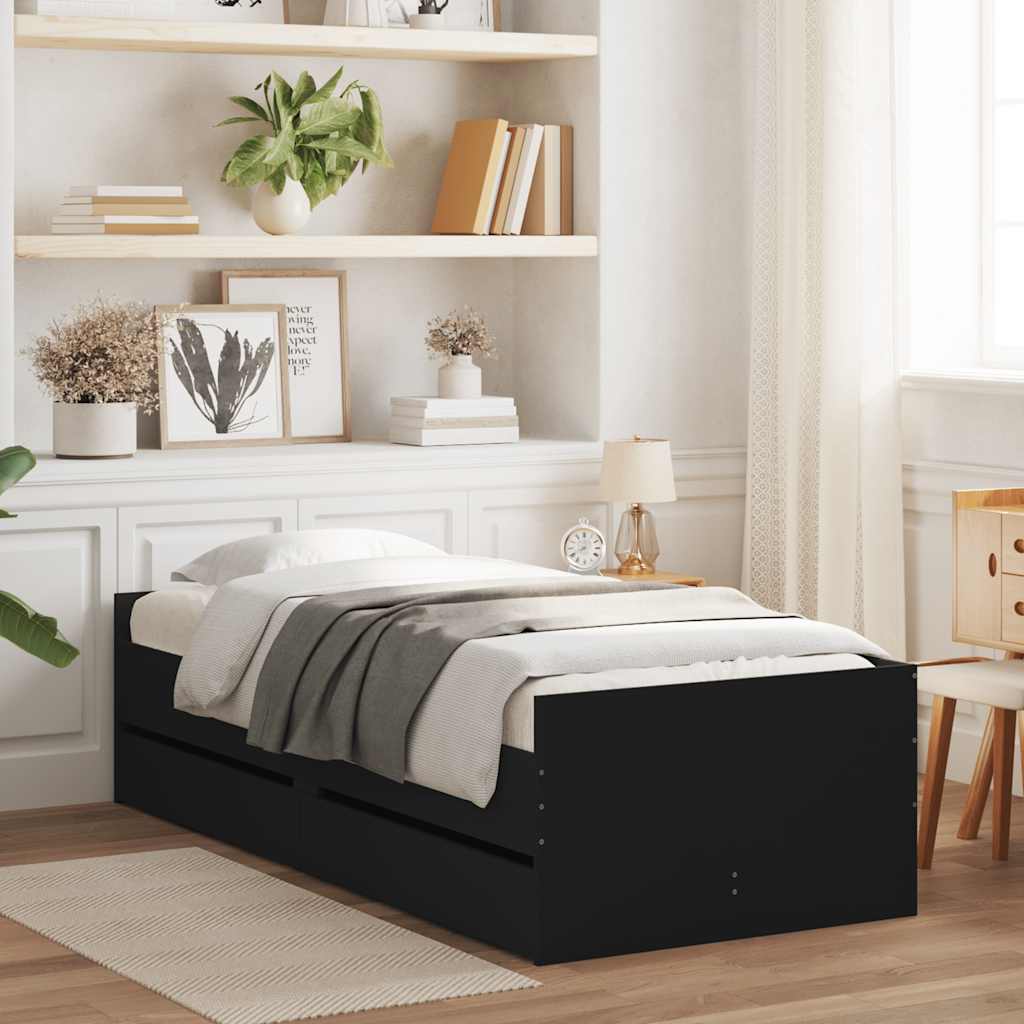 Bed Frame with Drawers without Mattress Length 190 cm Black 90 cm