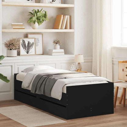 Bed Frame with Drawers without Mattress Length 190 cm Black 90 cm