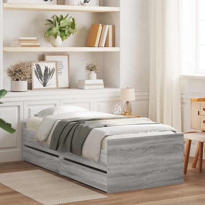 Bed Frame with Drawers without Mattress Length 190 cm Grey sonoma 90 cm