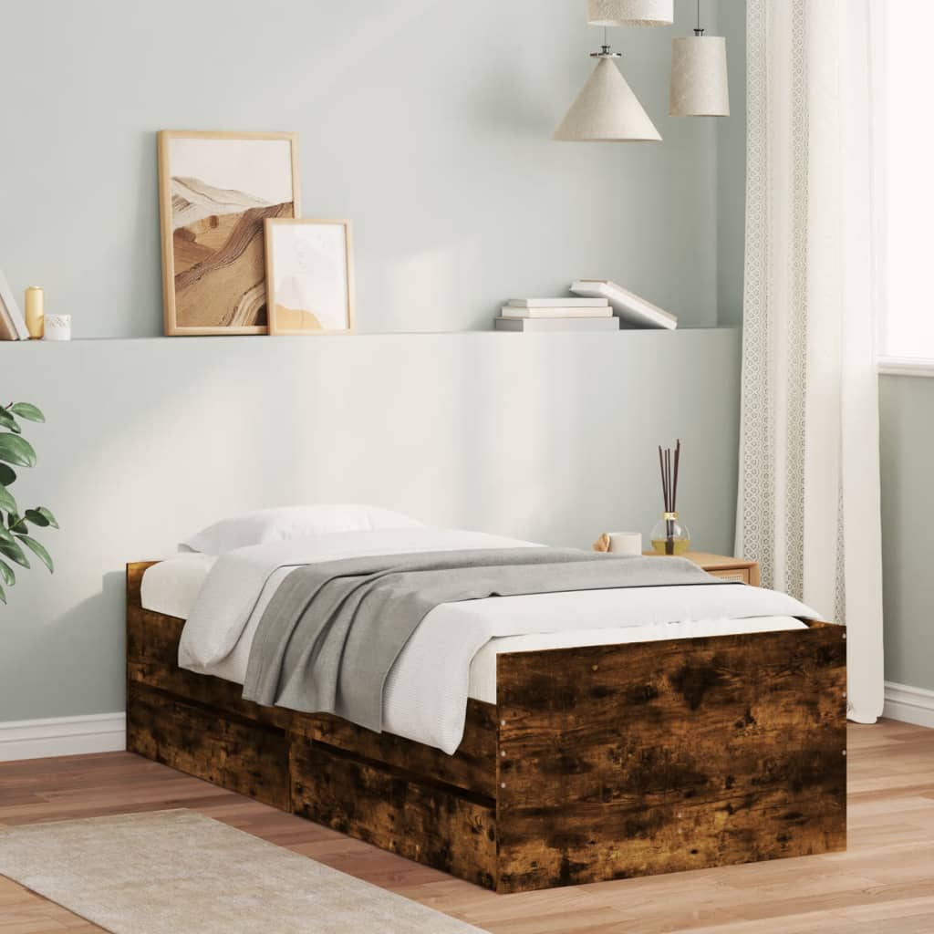 Bed Frame with Drawers without Mattress Length 190 cm Smoked oak 75 cm