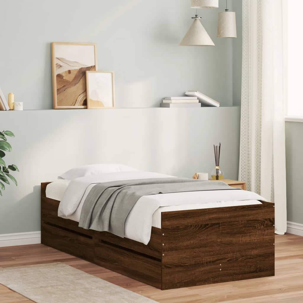 Bed Frame with Drawers without Mattress Length 190 cm Brown oak 75 cm