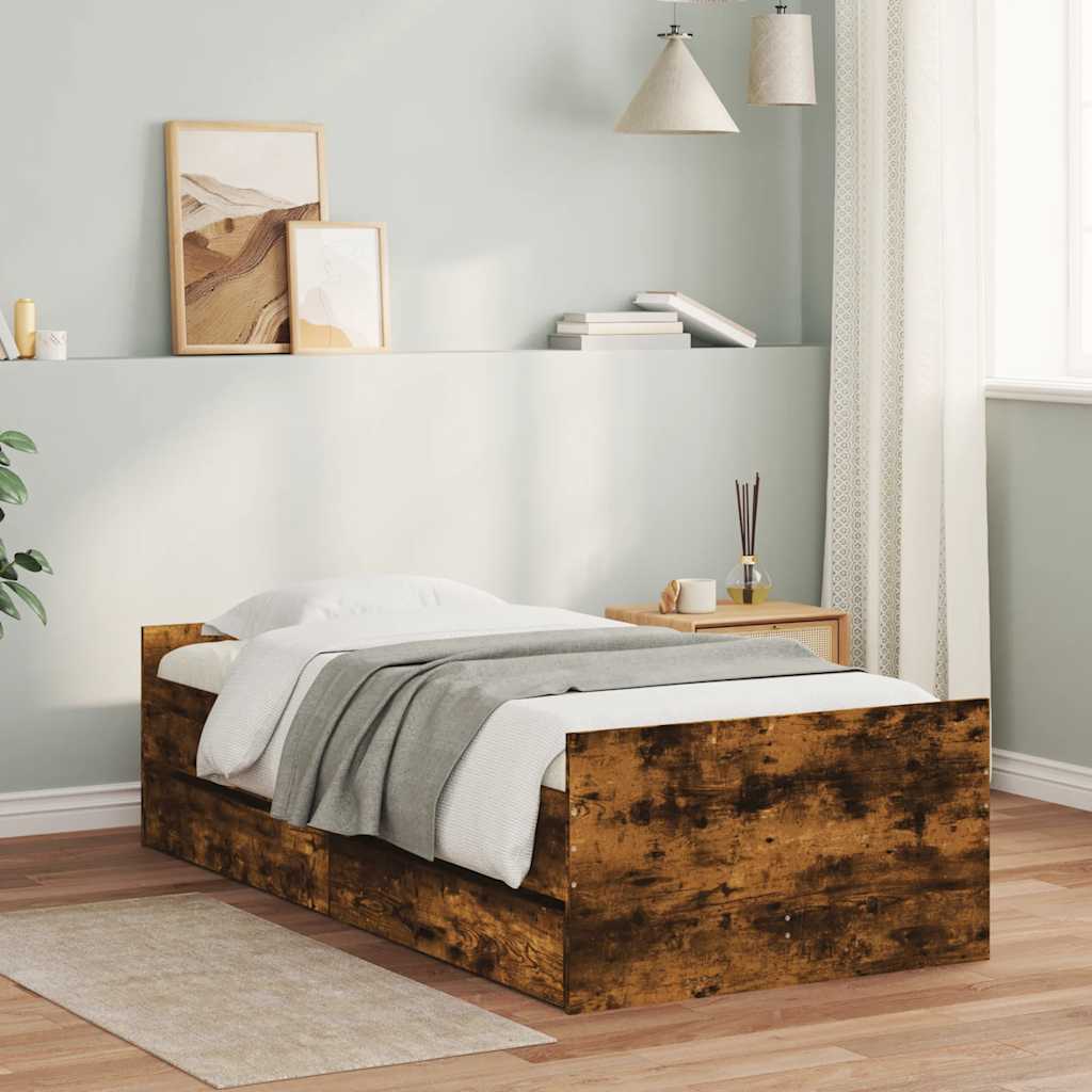 Bed Frame with Drawers without Mattress 100x200 cm Smoked oak