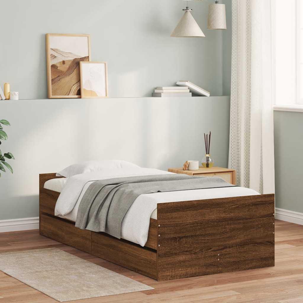 Bed Frame with Drawers without Mattress 100x200 cm Brown oak