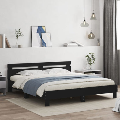 Bed Frame with LED without Mattress Black 200 x 200 cm