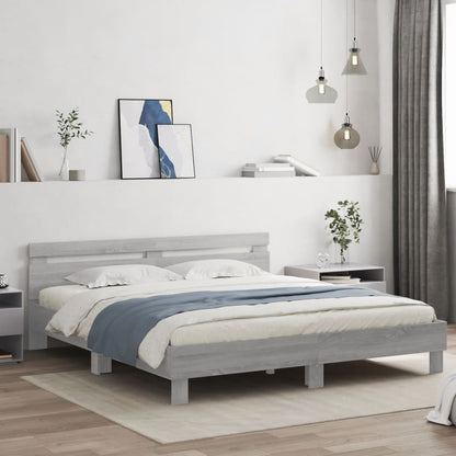 Bed Frame with LED without Mattress Grey Sonoma 200 x 200 cm
