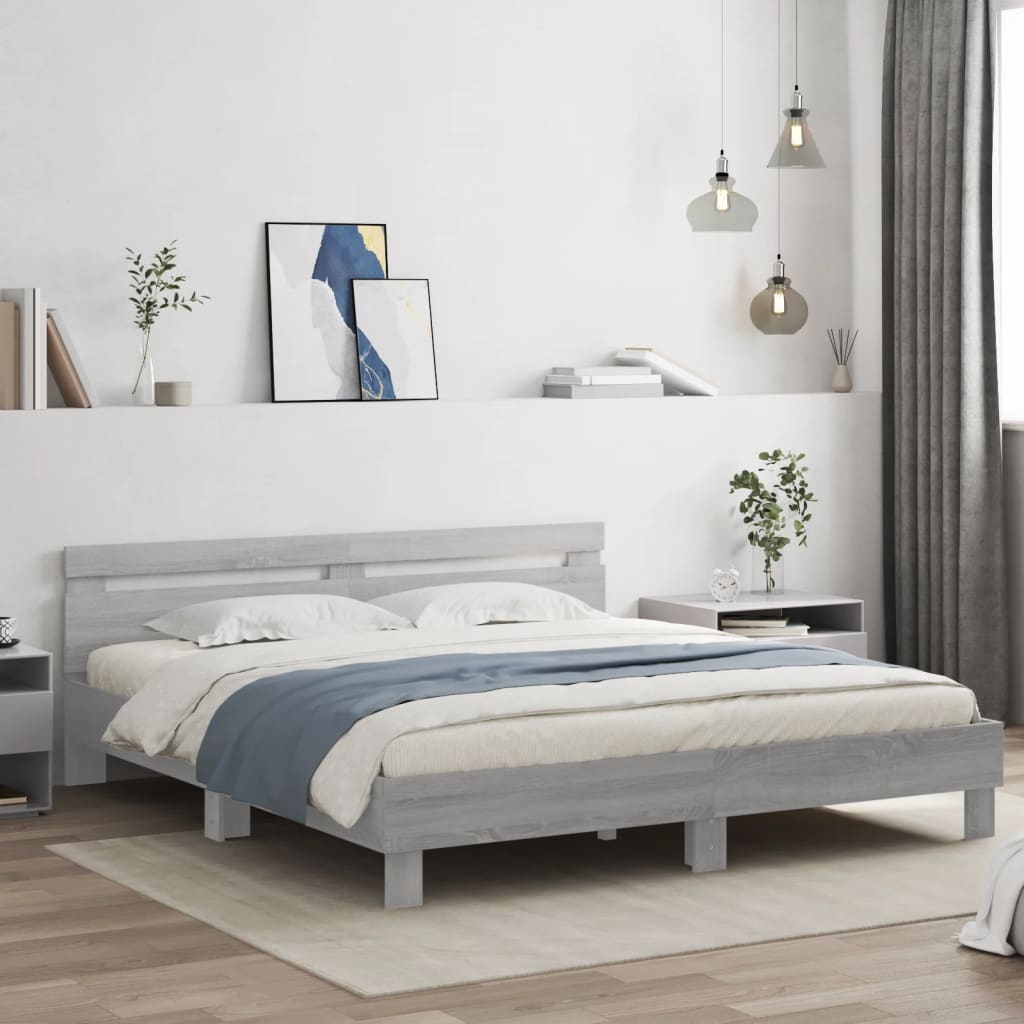 Bed Frame with LED without Mattress Grey Sonoma 180 x 200 cm