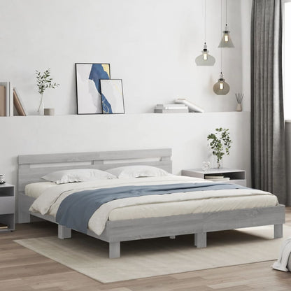 Bed Frame with LED without Mattress Grey Sonoma 180 x 200 cm