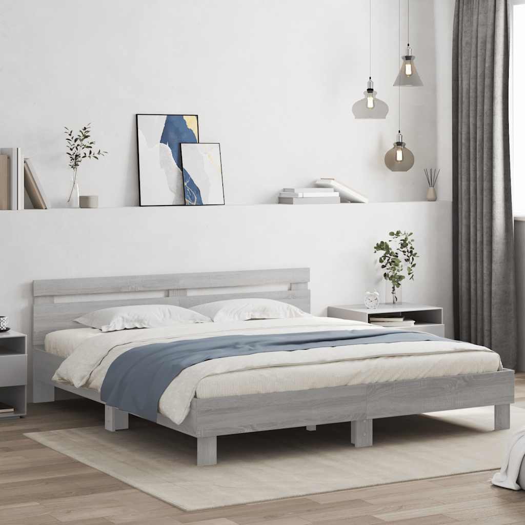 Bed Frame with LED without Mattress Grey Sonoma 160 x 200 cm