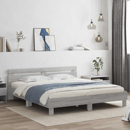 Bed Frame with LED without Mattress Grey Sonoma 160 x 200 cm