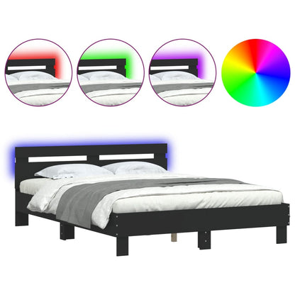 Bed Frame with LED without Mattress Black 150 x 200 cm