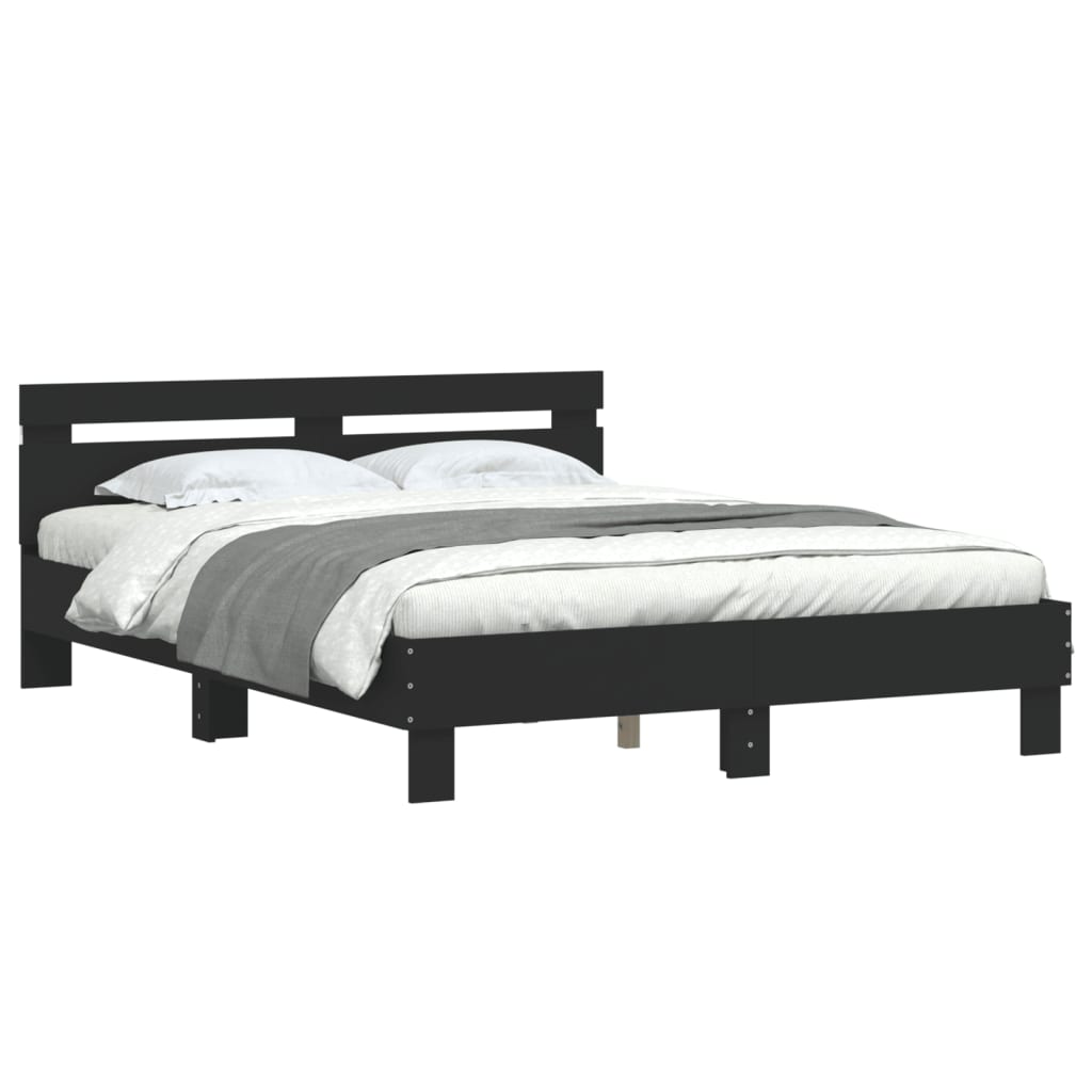 Bed Frame with LED without Mattress Black 150 x 200 cm