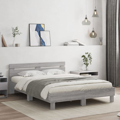 Bed Frame with LED without Mattress Grey Sonoma 150 x 200 cm