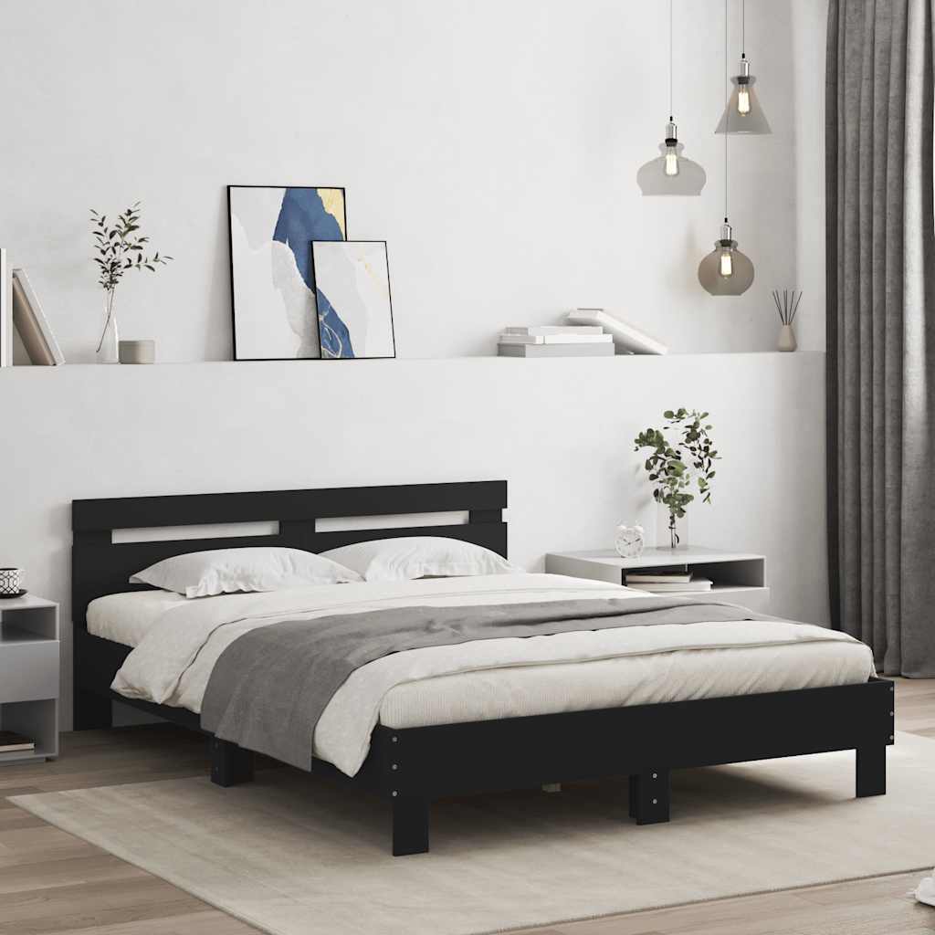 Bed Frame with LED without Mattress Black 140 x 200 cm