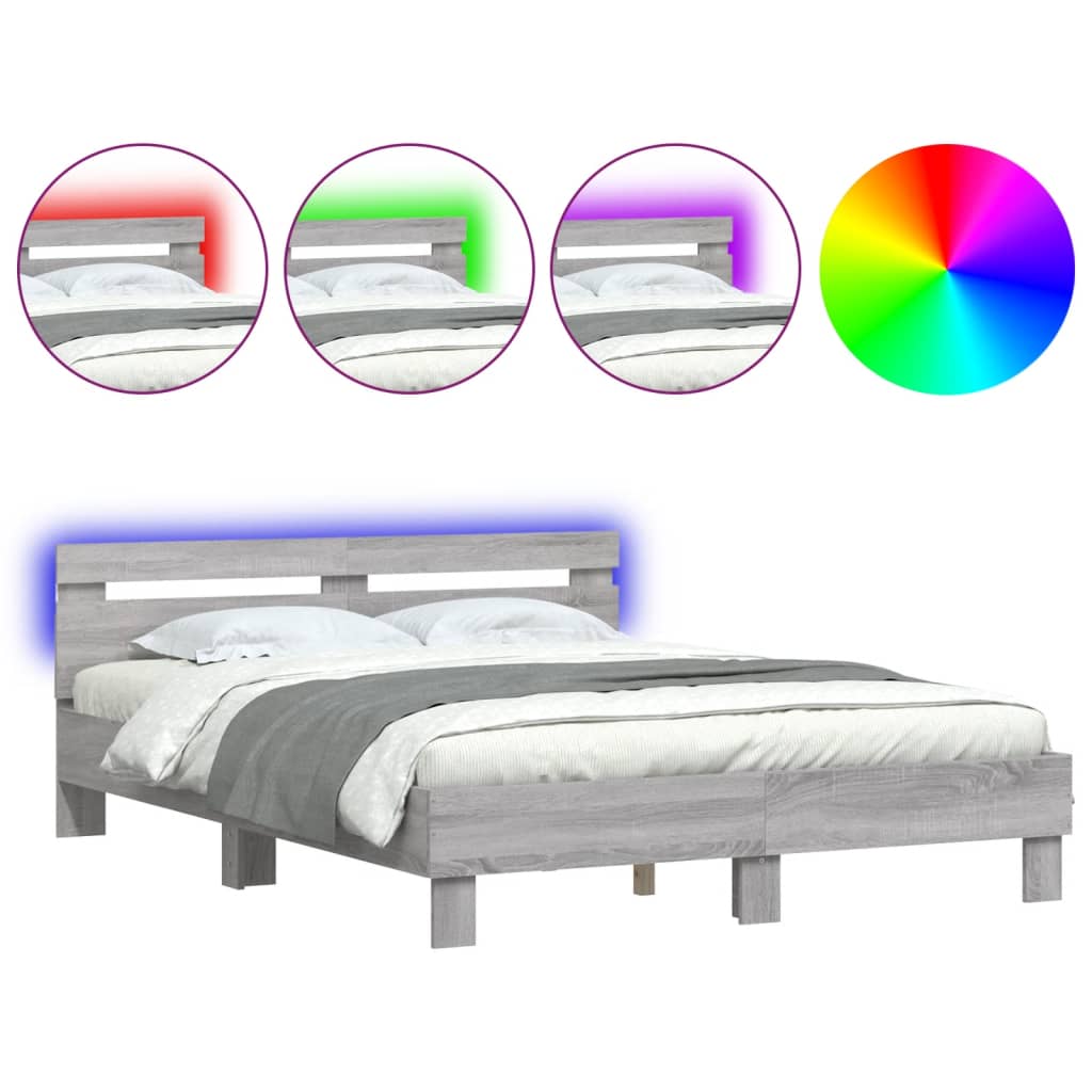 Bed Frame with LED without Mattress Grey Sonoma 140 x 200 cm