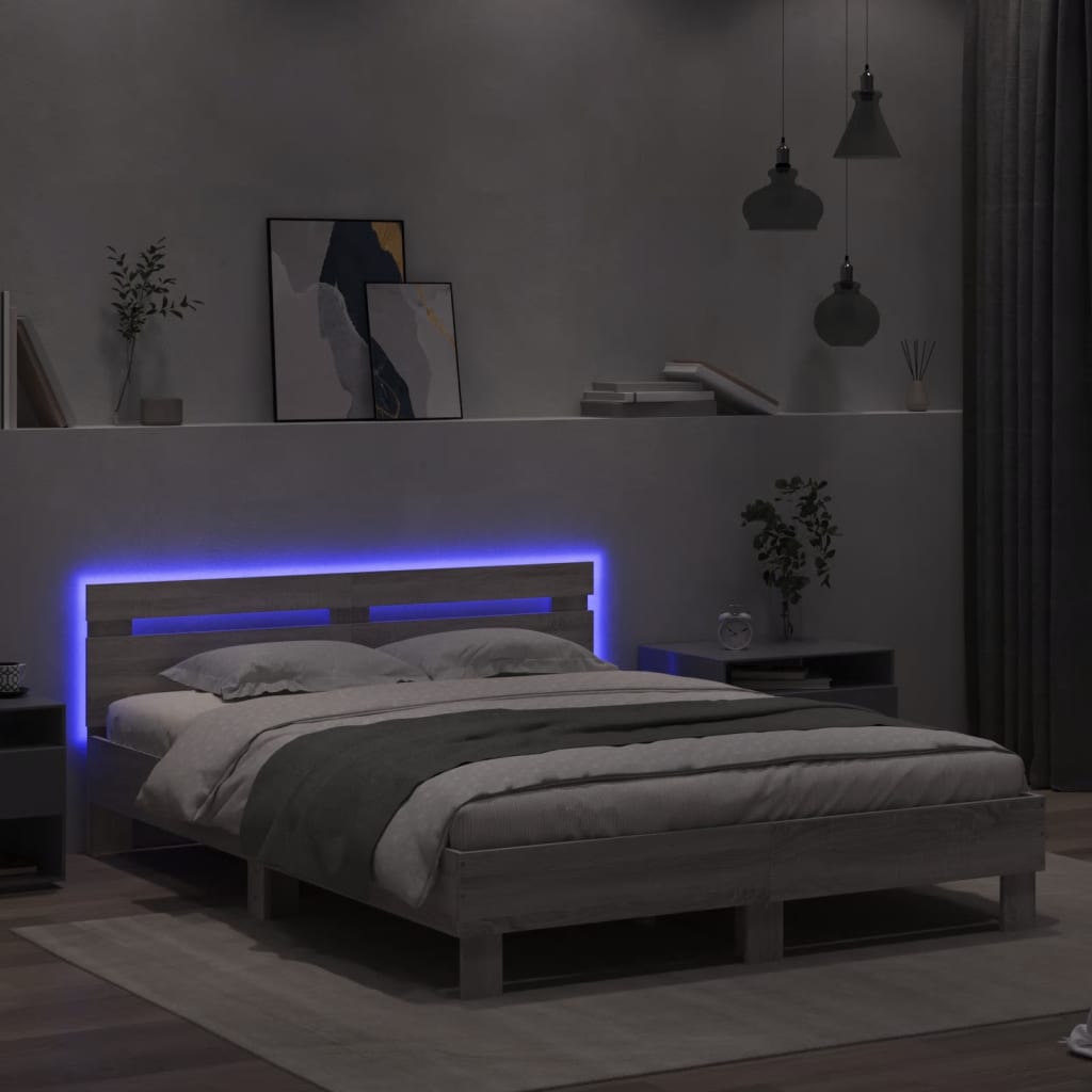 Bed Frame with LED without Mattress Grey Sonoma 140 x 200 cm