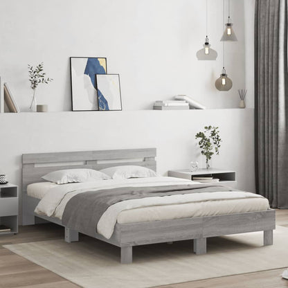 Bed Frame with LED without Mattress Grey Sonoma 140 x 200 cm