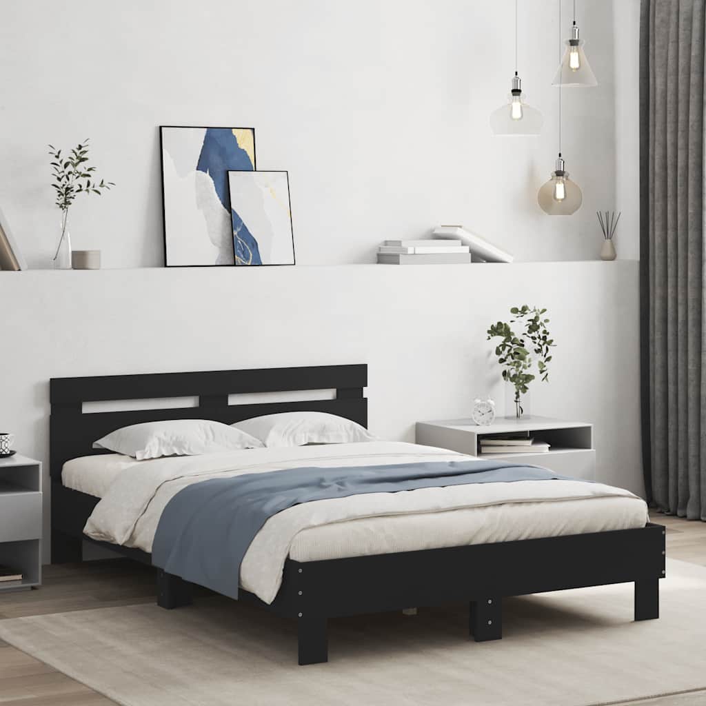 Bed Frame with LED without Mattress Black 120 x 200 cm