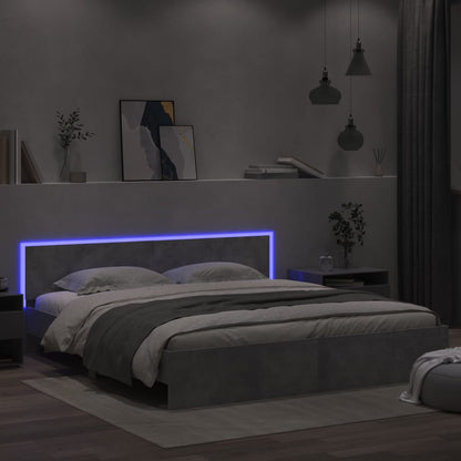 Bed Frame with LED without Mattress 200x200 cm Length 200 cm Width 200 cm Concrete grey