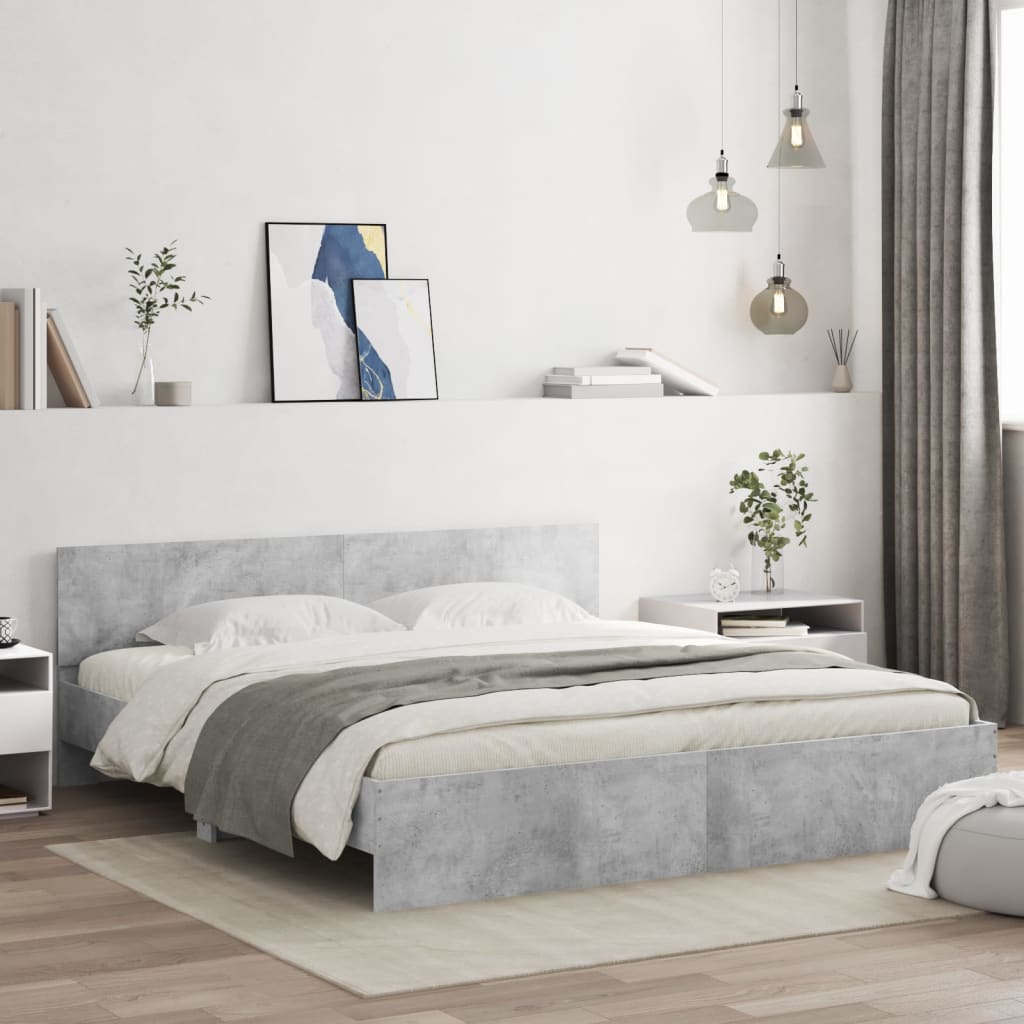 Bed Frame with LED without Mattress 200x200 cm Length 200 cm Width 200 cm Concrete grey
