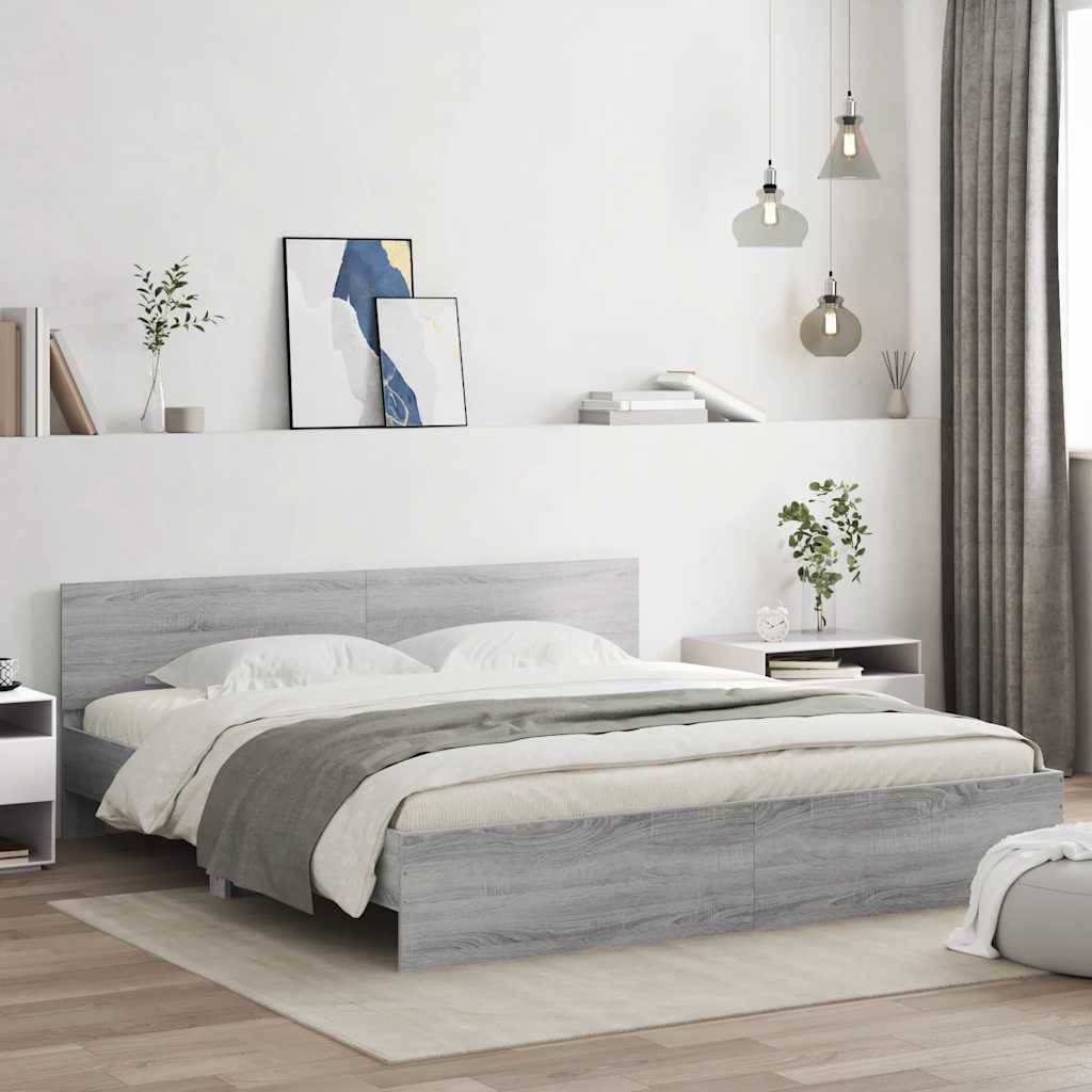 vidaXL Bed Frame with LED without Mattress Grey Sonoma 200x200 cm 1