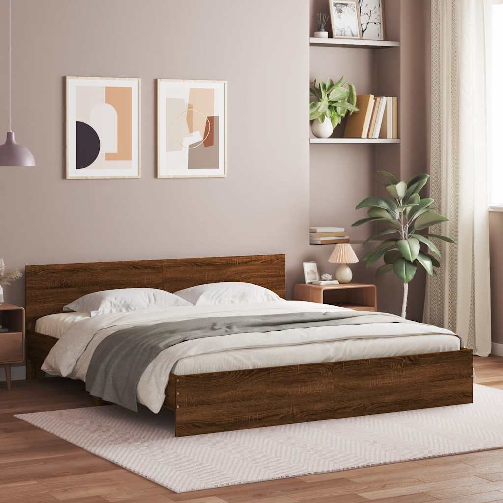 vidaXL Bed Frame | Brown Oak | Engineered wood and Plywood | Double | Bed Frame 1