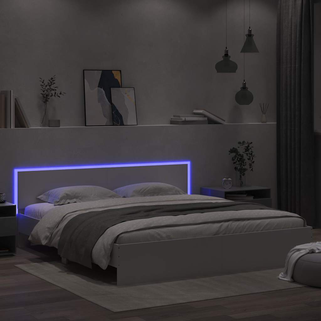 vidaXL Bed Frame with LED without Mattress White 180x200 cm Super King 4