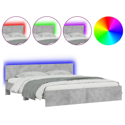 vidaXL Bed Frame with LED without Mattress Concrete Grey 180x200 cm Super King 2