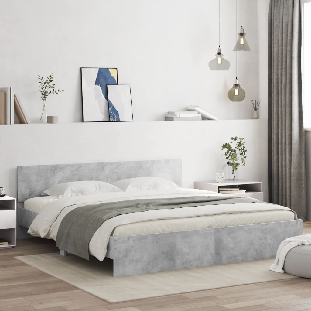 vidaXL Bed Frame with LED without Mattress Concrete Grey 180x200 cm Super King 1