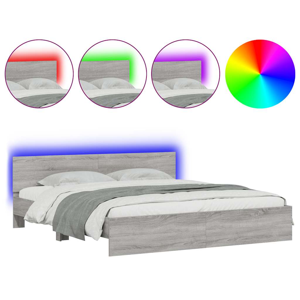 vidaXL Bed Frame with LED without Mattress Grey Sonoma 180x200 cm Super King 2