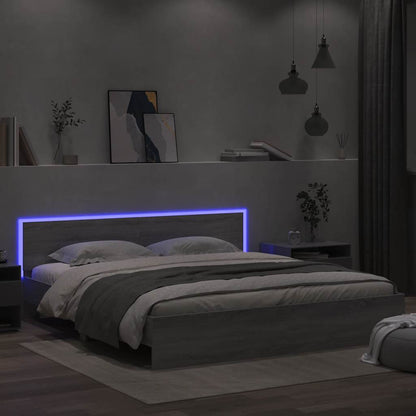 vidaXL Bed Frame with LED without Mattress Grey Sonoma 180x200 cm Super King 4