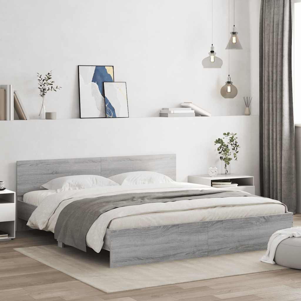 vidaXL Bed Frame with LED without Mattress Grey Sonoma 180x200 cm Super King 1